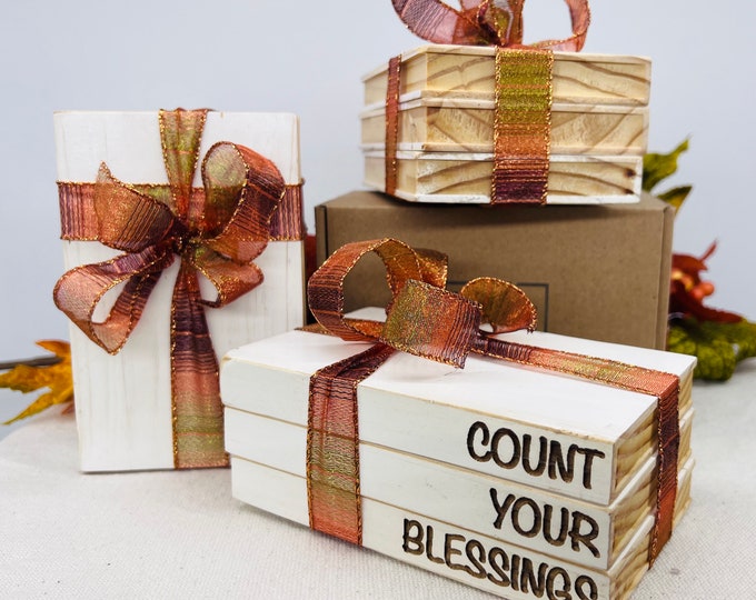 Thanksgiving Decorations | Fall Wooden Book Decor | Shelfs Centerpiece Decor | Tiered Tray Ornament | Personalized Book
