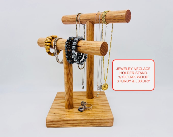 Jewelry Holder Necklace Stand Mother's Day Gift  Bracelet Organizer Oak 2 Levels Crossed Personalized Valentines Day Gift for her