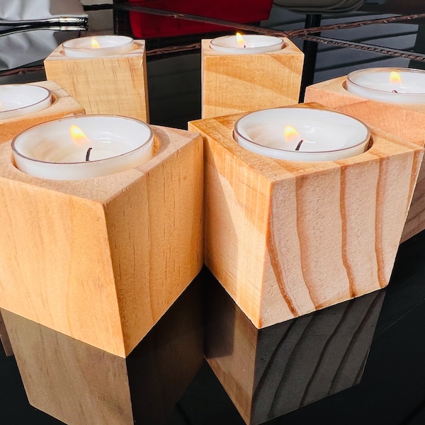Wooden Tea Light Holder, Set of 6, Candle Holders, Candle Favor, DIY Crafting, Paintable Decor, 2" Cubes, Minimalist Candle Holders