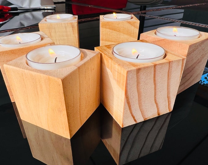 Wooden Tea Light Holder, Set of 6, Candle Holders, Candle Favor, DIY Crafting, Paintable Decor, 2" Cubes, Minimalist Candle Holders