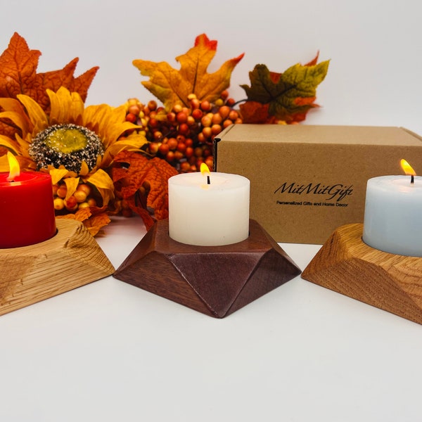 Wooden Candle Holder Handmade | Housewarming First New Home Gift | Pillar Candles Tealights Candlesticks Candle Stand | set of 3
