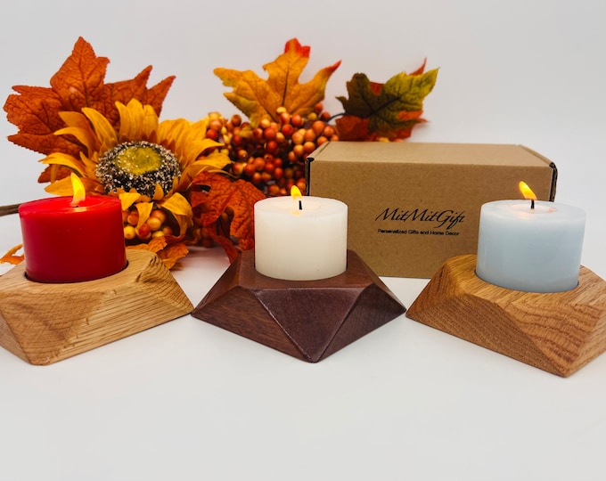 Wooden Candle Holder Handmade | Housewarming First New Home Gift | Pillar Candles Tealights Candlesticks Candle Stand | set of 3