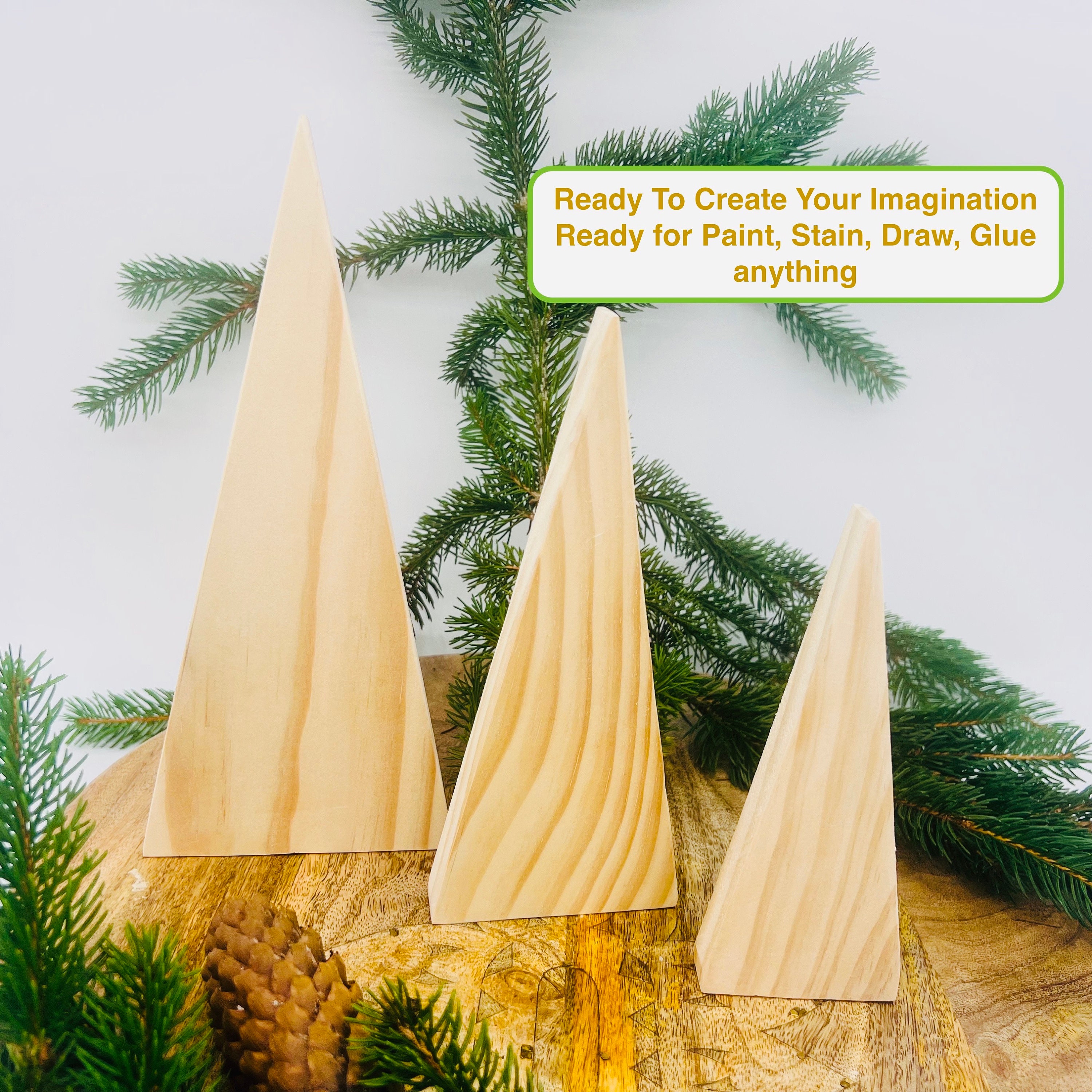 Set of Three Unfinished Pine Trees, Wooden Crafts to Paint, Mini