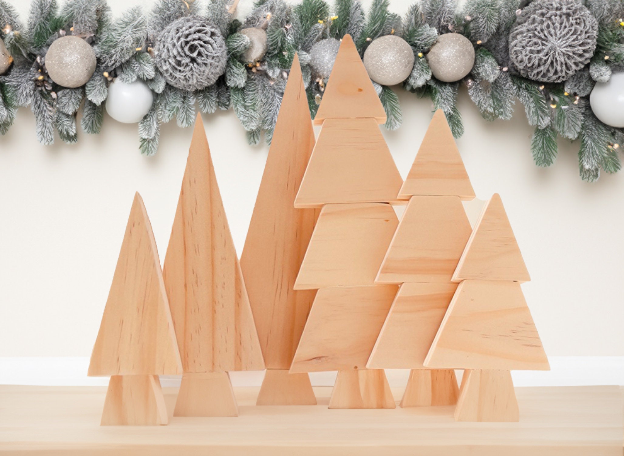 Christmas 3 Decorative Trees Wood Crafts DIY Decor New Year Present  Unfinished Wooden Holiday Decor Ornament Table Decoration 