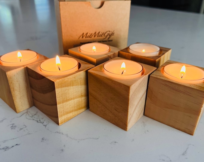 Candle Holder - Wedding Guest Favor - DIY Unfinished Wooden Tea Light Holder -  Paintable DIY Crafting -  Home Decor - Set of 6 Wood Cubes
