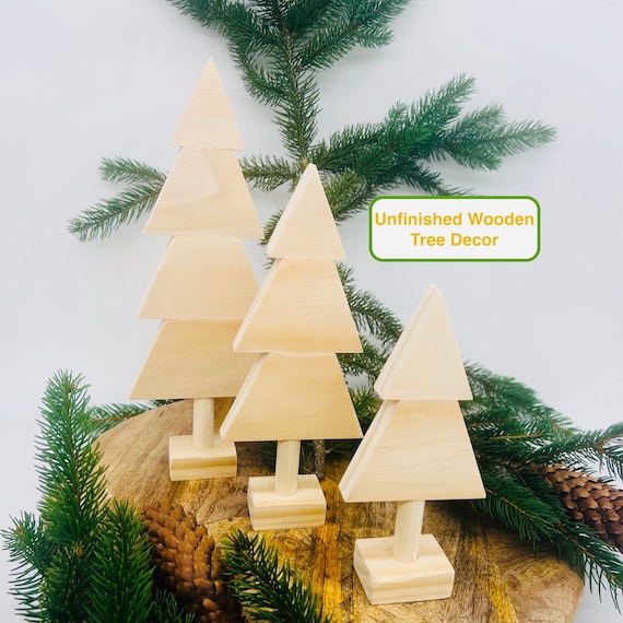 Christmas 3 Decorative Trees Wood Crafts DIY Decor New Year Present  Unfinished Wooden Holiday Decor Ornament Table Decoration 