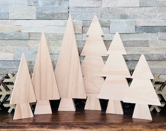 Christmas Tree, Set of 6, Self stand,Unfinished Wooden Trees, DIY Winter Decor, New Year Accessory, Christmas Gift for Kids, Christmas Craft