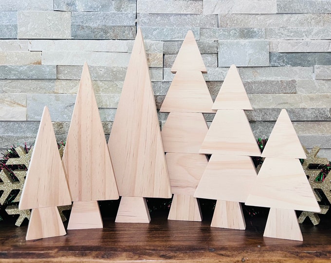 Christmas Tree, Set of 6, Self stand,Unfinished Wooden Trees, DIY Winter Decor, New Year Accessory, Christmas Gift for Kids, Christmas Craft