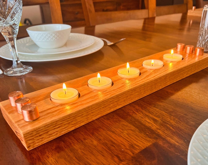 Hardwood Tealight Candle Holder Stand | Rustic Nordic Vintage Wooden Oak Home Decor | Housewarming New Home Gift | Mahogany Home Goods