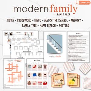 Pacote de festa da família moderna | Phil'sosophy | Jogos da família moderna | Bingo | Cartaz | Citações de Phil Dunphy Imprimir | Citações de membros do elenco trivia