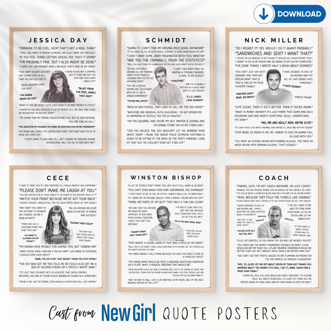 Cast of New Girl Quotes Posters New Girl Poster New Girl Quotes  Typography Wall Art New Girl Tv-show