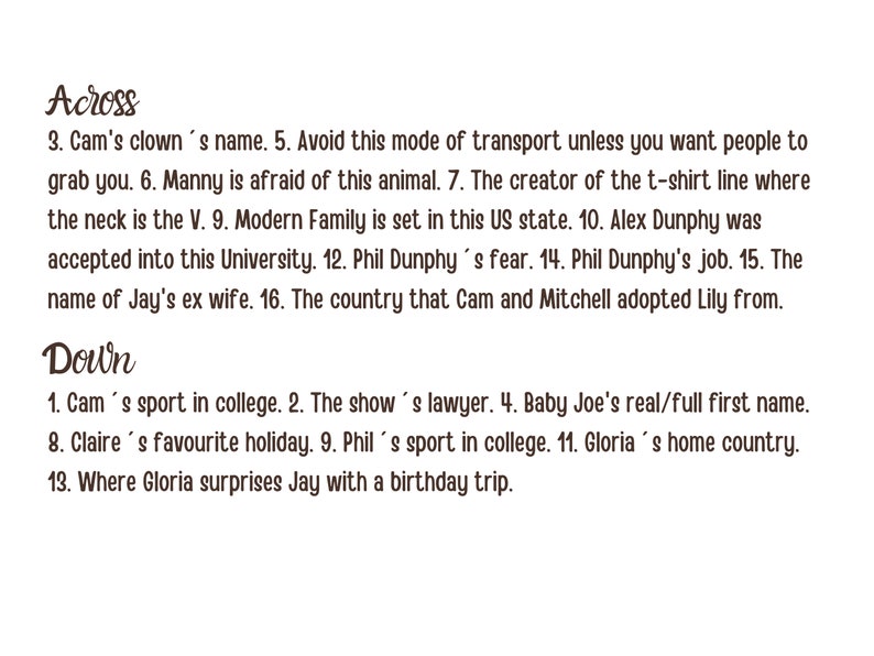 Modern Family Crossword Puzzle Digital Download Modern Family Modern Family Crossword Puzzle Digital Download Modern Family