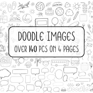 140 + Doodle Clipart | Doodles Éléments Lineart | Coloriages Doodle pour adultes et enfants | Pages de livre de coloriage Doodle | Griffonnage imprimable