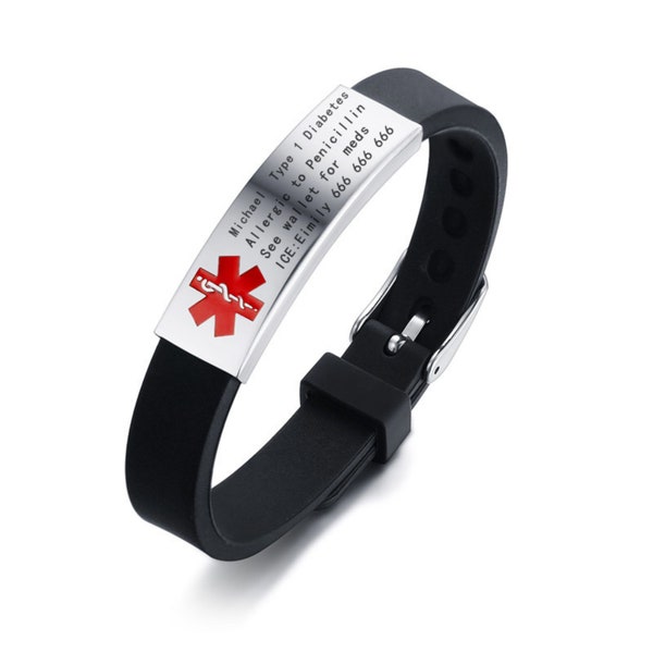 Engravable Medical Alert ID Bracelet,  Personalized Jewelry for Women and Men