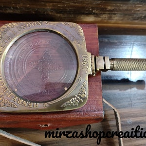 Antique Vintage Brass Henry Hughes Desk Magnifier Folding Magnifying Glass Gift