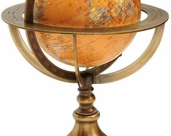 11" Antique Brass World Map Globe Nautical Desk Décor Astrolabe Armillary Sphere