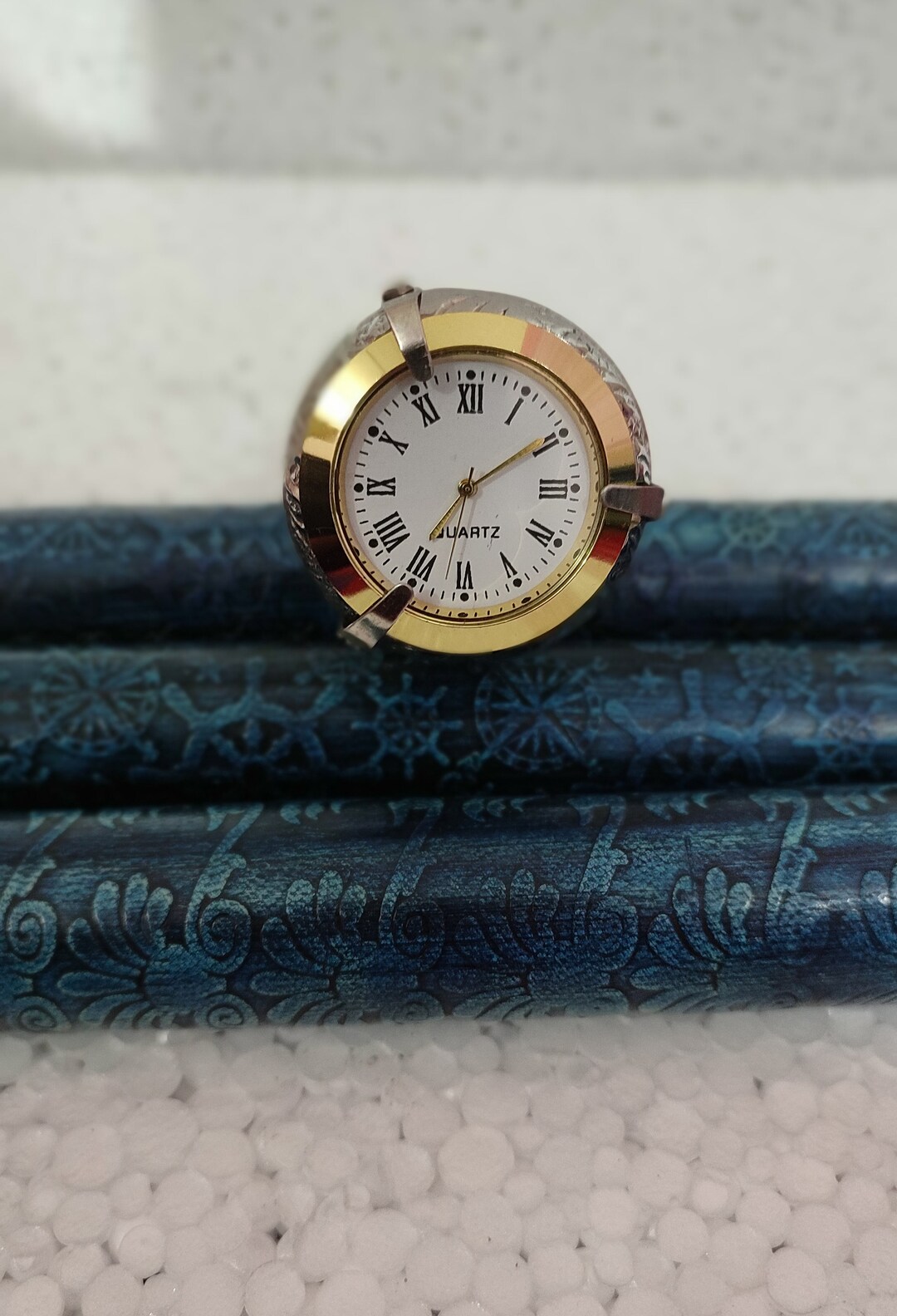 Antique Brass Clock Compass Handle Leather Wooden Walking Stick ...