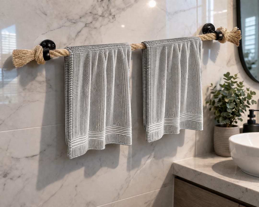Nautical Rope Towel Bar: Black Iron, Coastal Bathroom Decor (26 Inch ...