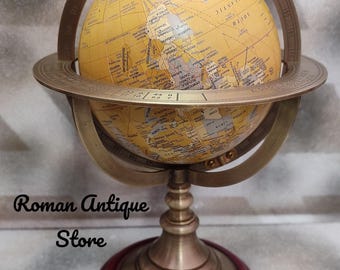 11&quot; Antique Brass World Map Globe Nautical Desk Décor Astrolabe Armillary Sphere