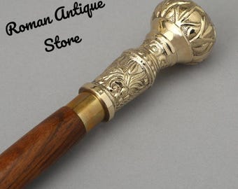Brass Handle Wooden Walking Stick, Victorian Style Canes gift