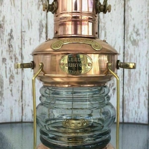 Brass & Copper Anchor Oil Lamp Leeds Burton Nautical Maritime 14&quot; Ship Lantern