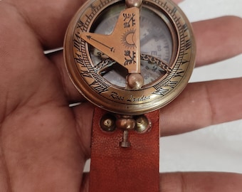 Maritime Brass Sundial Compass Leather Wrist Watch nautical Collectible Gift