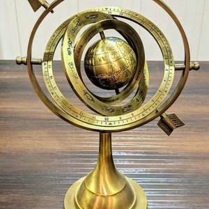 11&quot; Antique Brass Armillary Sphere With Arrow Nautical Maritime Engraved Globe