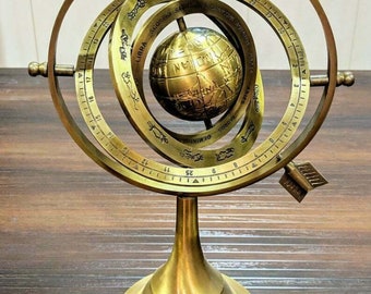 11" Antique Brass Armillary Sphere With Arrow Nautical Maritime Engraved Globe