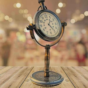 Brass Nautical Antique Pole Stand Victoria Table Clock with Stand Desk gift for him