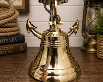 Campanello da parete in ottone massiccio con ancora, 10 pollici, campana nautica per navi, decorazione costiera, regalo per marinaio