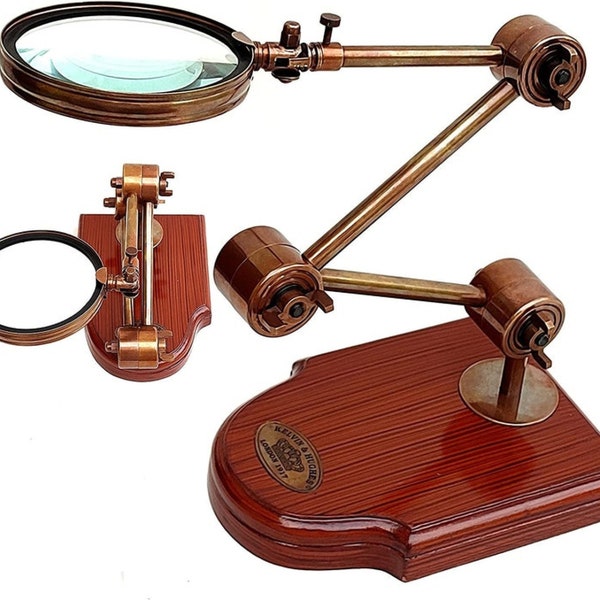 Antique Desk Magnifier Moveable Lens Kelvin & Hugnes London Marine Adjustable Magnifying Glass - Vintage Tabletop Accessory