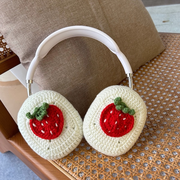 Crochet airpods max case,Crocheted Strawbery Airpods Max Cases,strawbery Headphone Covers Cute AirPod Max Cover Handmade Gifts