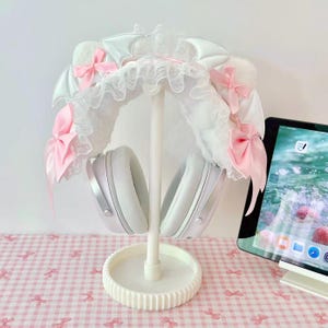 Funda rosa para auriculares, protector de diadema de felpa, linda decoración de escritorio, configuración de juegos para chicas, estética cutecore, regalo para gamers, configuración para chicas