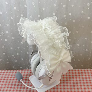 Funda de encaje blanco para auriculares AirPods Max, Sony, Bose, Beats, Sennheiser, Razer y Logitech - Protector de diadema de peluche kawaii