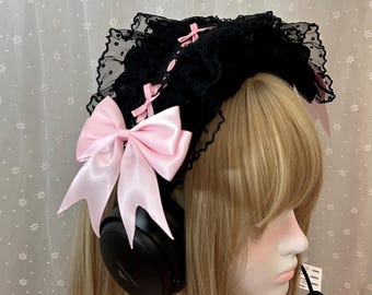 Coquette svart spetshörlursfodral, kawaii gamingheadsetfodral för AirPods Max Sony HyperX, hörlursdekor, söt gamerpresent