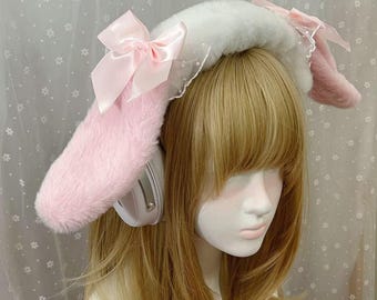 Kawaii rosa kaninöron plysch hörlursfodral, söta öron headsetfodral för AirPods Max Sony Hyper X, hörlurstillbehör, söt gamerpresent