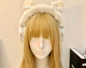 Kawaii kattöron plysch hörlursfodral, söta öron headsetfodral, för AirPods Max Sony Hyper X, hörlursdekor, söt gamerpresent