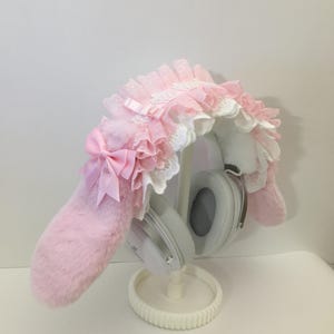 Funda para auriculares con orejas de conejo, diadema protectora de felpa kawaii, linda decoración de escritorio, configuración de juegos para chicas, estética cutecore, regalo para gamers, configuración para chicas