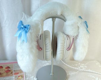 Blå kaninöron plyschhörlursfodral, söta headsetöron, för AirPods Max Sony XM6 Hyper X, spelpresent, hörlursdekoration