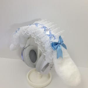 Funda para auriculares con orejas de conejo, diadema protectora de felpa kawaii, linda decoración de escritorio, configuración de juegos para chicas, estética cutecore, regalo para gamers, configuración para chicas