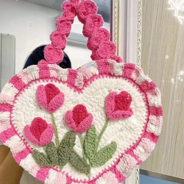 Crochet bag,Crochet Tulip bag,Crochet bag purse,Crochet Tote Bag,Strawberry Bag Purse,Amigurumi Bag,Crochet Heart Bag,Handmade Bag For Women