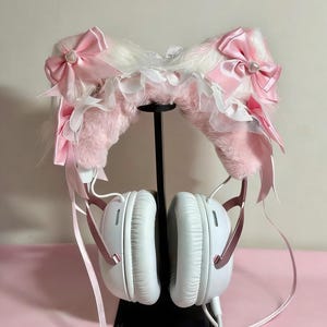 Pink Headphone Cover,Kawaii Plush Headband Protector,cute desk decor girly gaming setup,cutecore aesthetic,gamer gift,Girly setup,deak decor