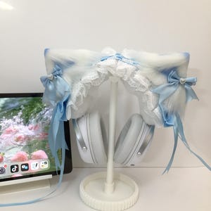 Funda para auriculares con orejas de gato azules, diadema protectora de felpa kawaii, accesorios para auriculares para juegos y cosplay, accesorio para gamers, regalo para gamers