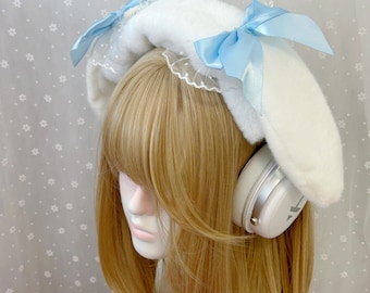 Blå kaninöron plysch hörlursfodral, söta öron headsetfodral för AirPods Max Sony Hyper X, söt spelpresent, hörlurstillbehör