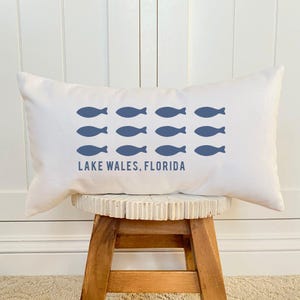 Hand Drawn Fish City State - Rectangular Canvas Pillow, Decorative Pillow, Throw Pillow, Coastal Home Decor, Custom Throw Pillow, 18" x 10"