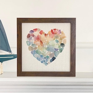 Sea Glass Heart - Valentine's Day Framed Sign, Home Decor, 9" x 9" Wood Frame