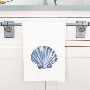 Blue Shell - Cotton Tea Towel, Flour Sack Towel, Kitchen Decor, Beach Home Decor, 27&quot; x 27&quot;