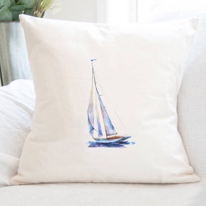 Watercolor Sailboat (Blue) - Square Canvas Pillow, Beach House Decor, Lake House Decor, Throw Pillow, Decorative Pillow, 18" x 18"