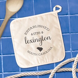 Circle Estd, City, State w/ Anchors - Cotton Pot Holder, Kitchen Decor, Hot Pad, Custom Hot Pad, Custom Pot Holder, 8" x 8"