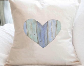 Coastal Wood Heart - Square Canvas Pillow, Beach House Decor, Lake House Decor, Throw Pillow, Decorative Pillow, 18" x 18"